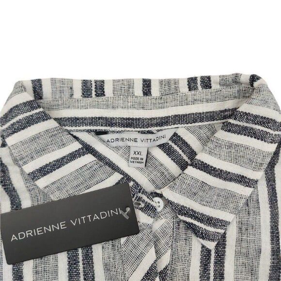 Adrienne Vittadini Tunic Dress Womens Gray XXL Linen Blend Button Up Striped - Picture 11 of 12